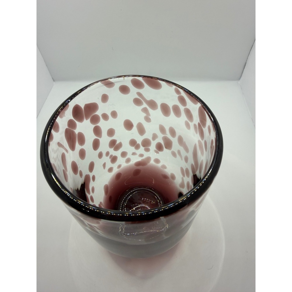 Handblown Art Glass Vase Purple Red Confetti Heavy Base 8.5" Modern Decor - Picture 3 of 11